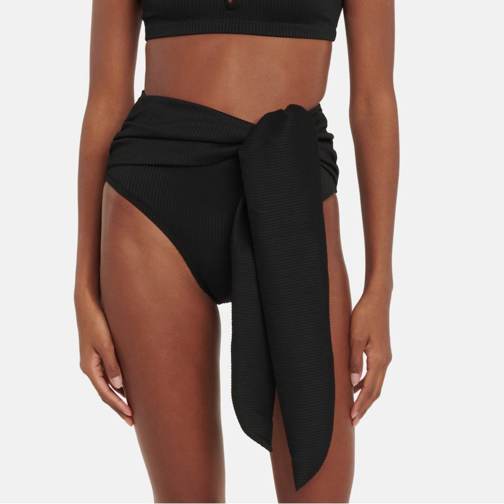 Alexandra Miro Naomi High Rise Ribbed Tie Bikini Bottom Size Medium NWT Black